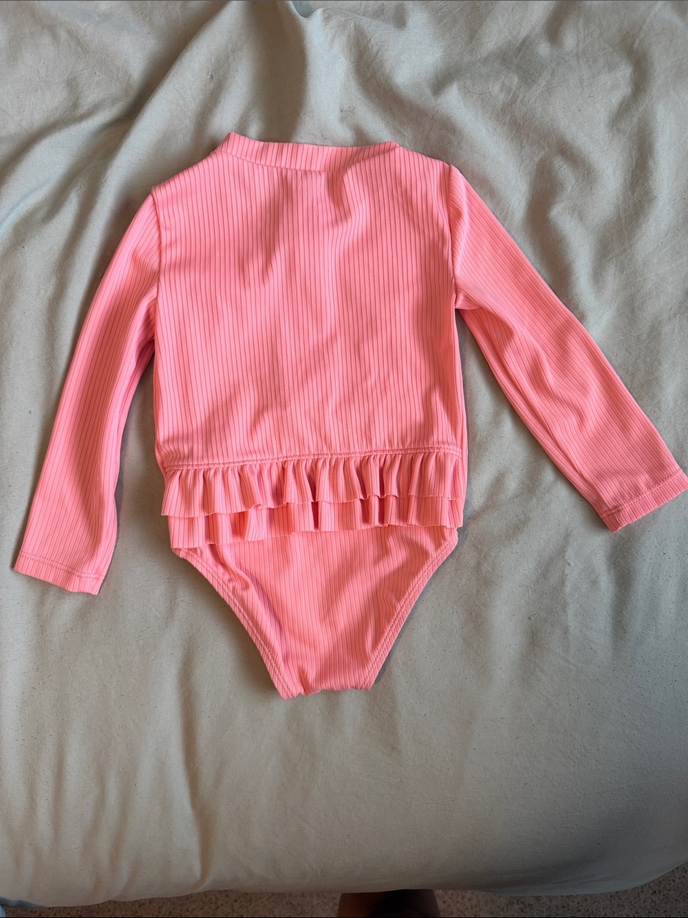 Pink Ribbed Long-Sleeve Baby Swimsuit Rashguard - Picture 4 of 5